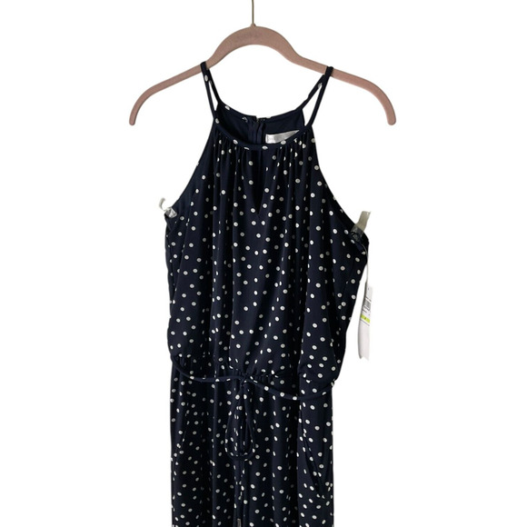NWT London Times Women's 4 Navy White Polka Dot Jumpsuit Spaghetti Summer Party - Picture 11 of 15